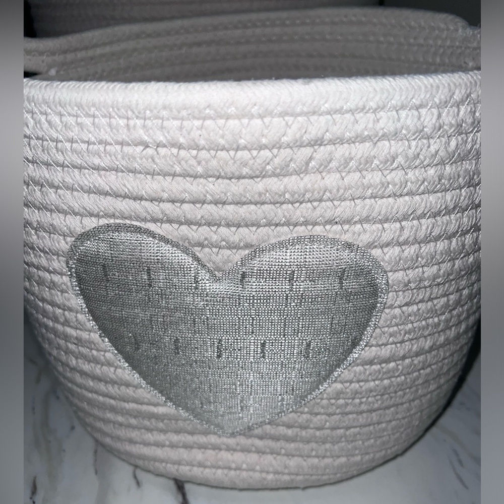 Set of 2 Decorative Coiled Rope Baskets with Heart Design - Picture 2 of 4